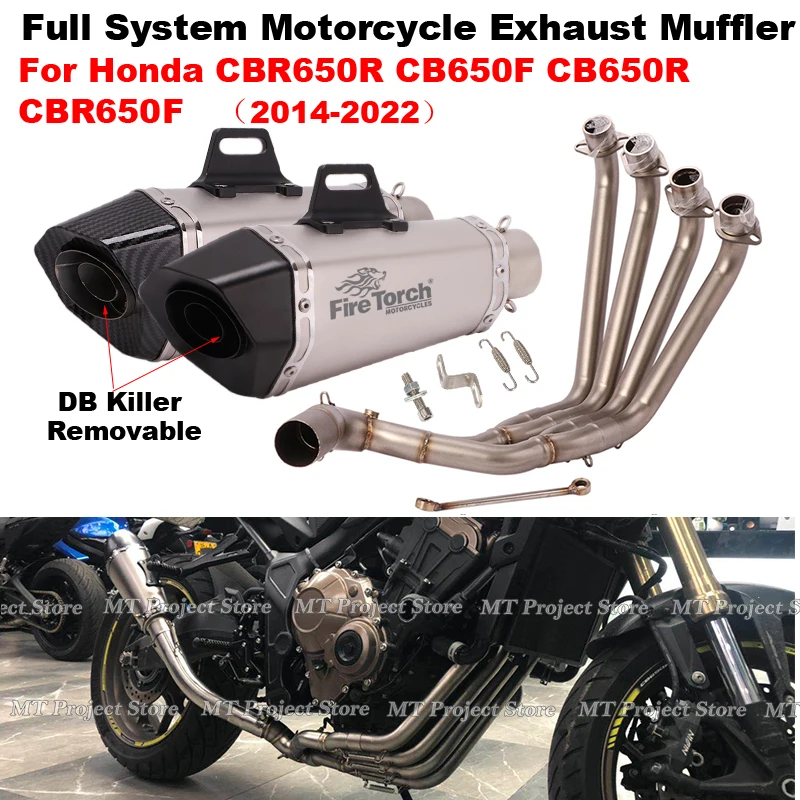 Slip On For Honda CBR650 CBR650R CB650F Full Motorcycle Exhaust Escape System Front Mid Link Moto Muffler Carbon Fiber Silencer