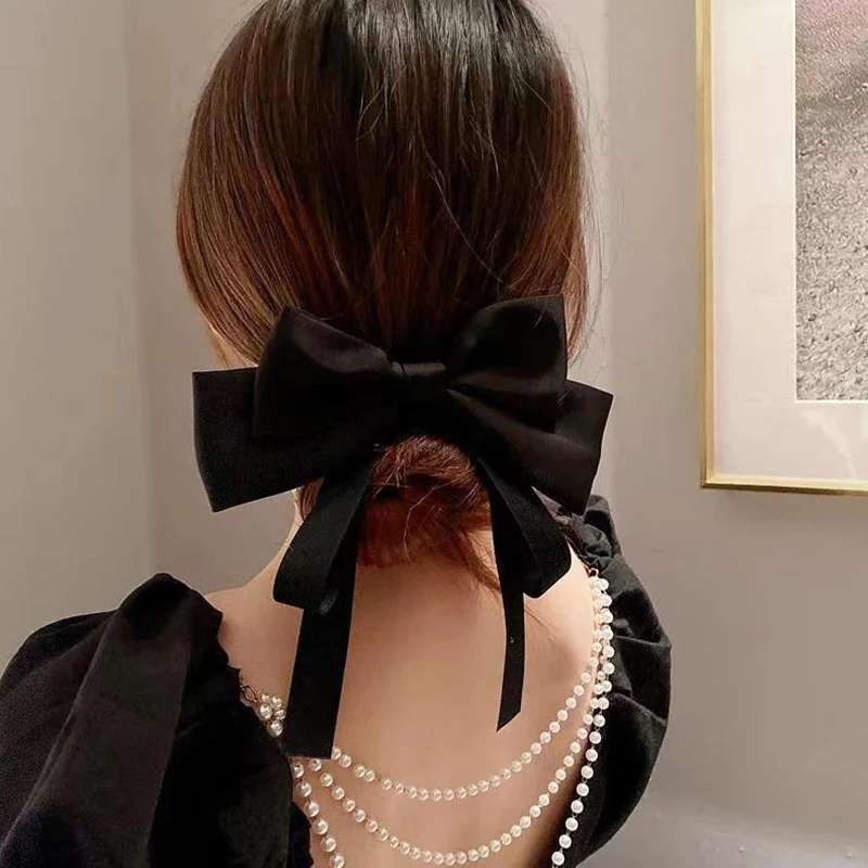 Lady Elegant Temperament Satin Bow Ribbon Hairpin For Women Back Of Head Spring Hairpin Headwear Fashion Hair Accessories