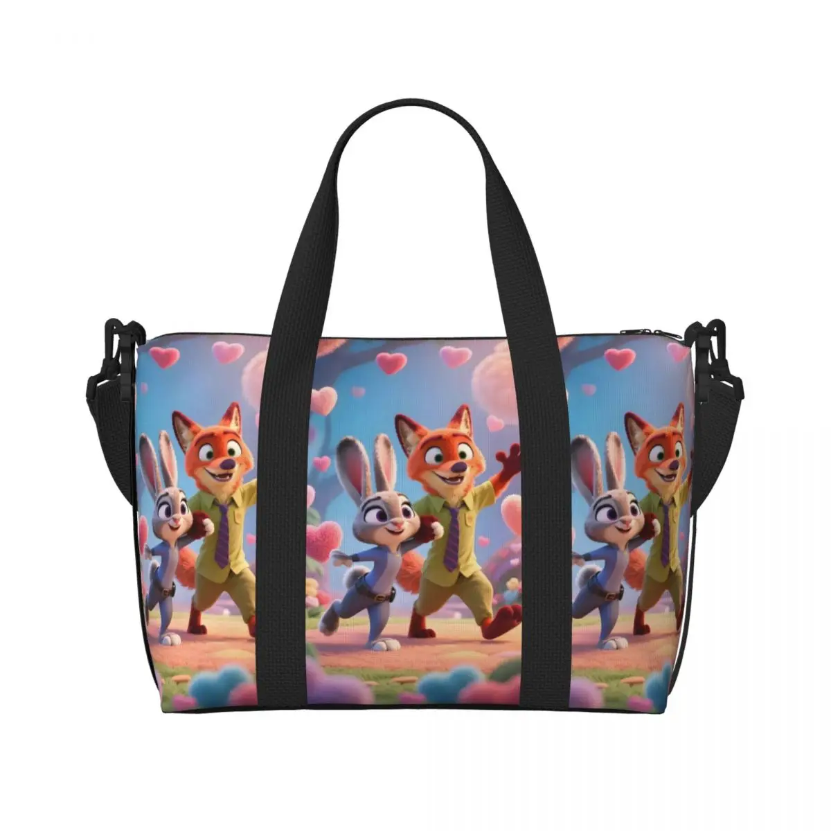 

Изготовленная на заказ пляжная большая сумка Zootopia для женщин, очень большие дорожные сумки для покупок в спортзале «Джуди и Ник»