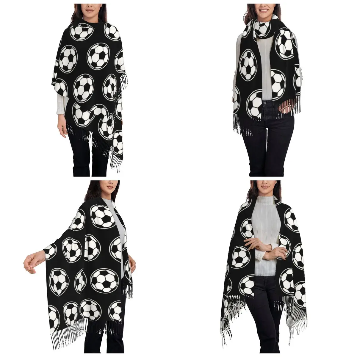 Soccer Ball Football Icon Scarf Tassel Scarves for Women Soft Warm Shawls and Wraps Large Fall Winter Shawl Wrap