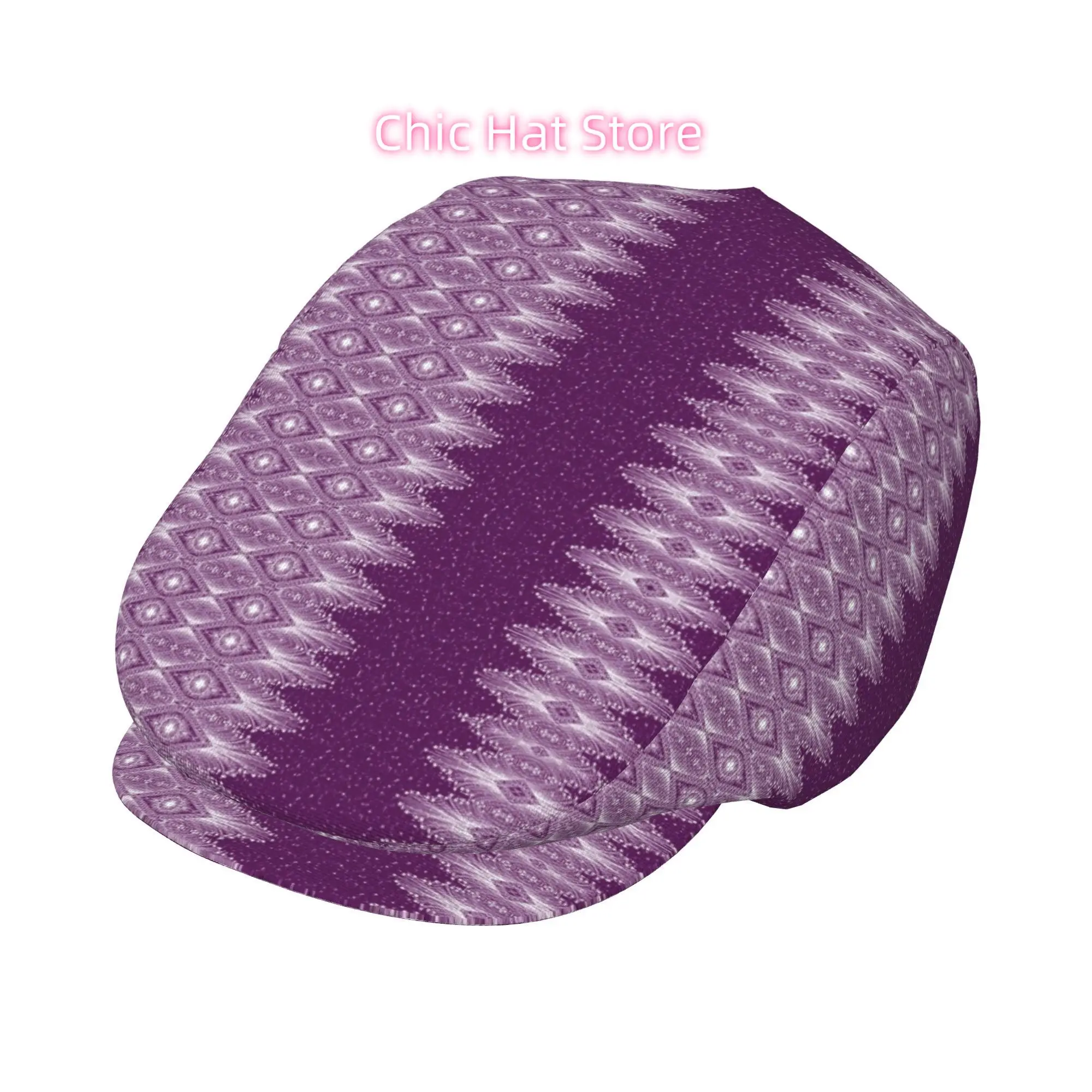 1pc Purple Art Deco Design All-Over Print Flat-Top Hats for Men And Women, Newsboy Caps, Berets, Irish Hats, Driver Caps, Retro
