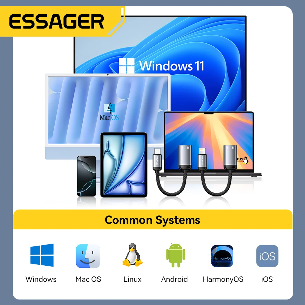 Essager Type-C كابل محول الصوت Type-C أنثى إلى IP ذكر محول OTG محول سماعة الرأس آيفون Xiaomi iPad MacBook Pro