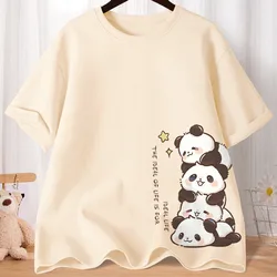 Summer Cartoon Cute Treasure Panda Sweet Printed Short Sleeve T-shirt Women's Loose Leisure Soft Bottom Oversized Shirt Top