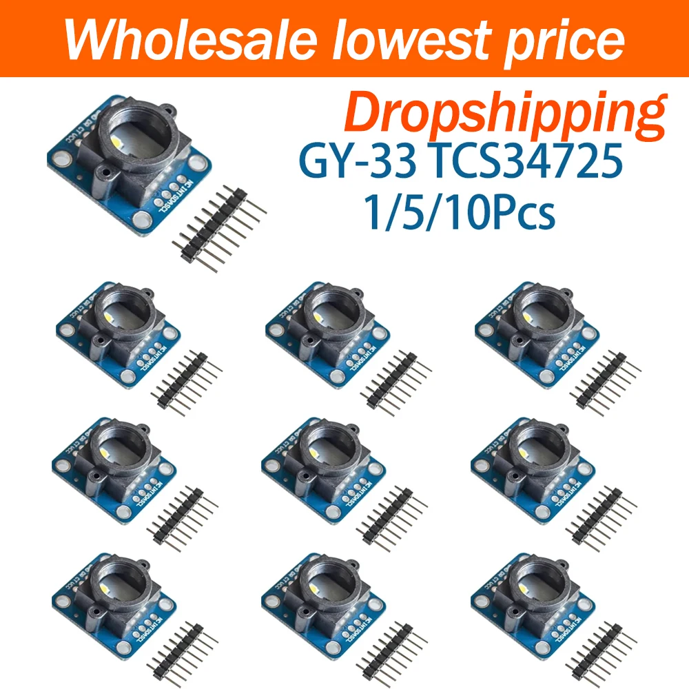 1/5/10Pcs GY-33 TCS34725 Color Recognition Sensor Module Ambient Light Color Sensing Detection Module Replacement TCS230 TCS3200