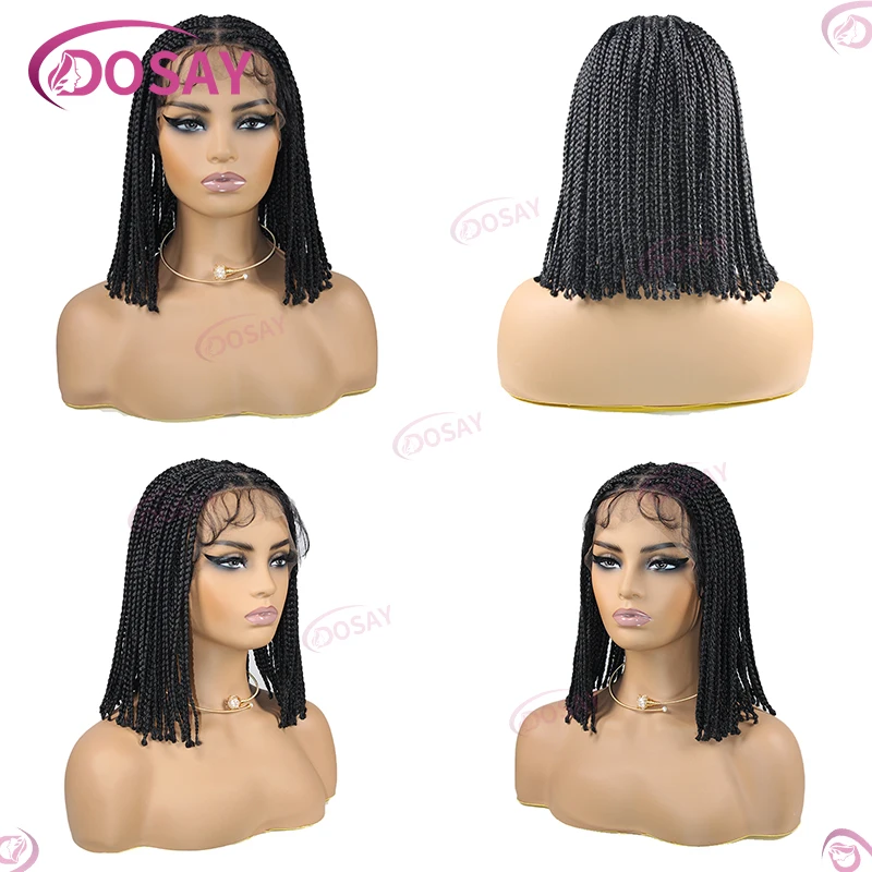 Korte Bob Synthetische Gevlochten Pruiken Voor Zwarte Vrouwen 10 "Knooploze Doos Vlecht Full Lace Pruik Vlechten Haar Pruik Vlecht Afrikaanse Krullende Pruiken