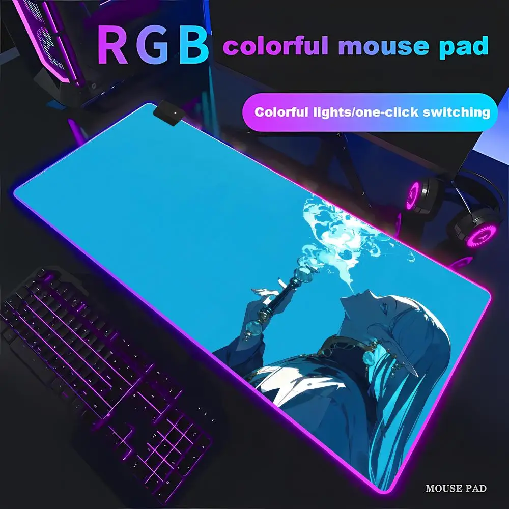 

Elf Girl Mouse Pad Animation Games Beautiful RGB Gaming Mouse Pad HD Gamer Large LED Light XXL Computer pad Nonslip Decor