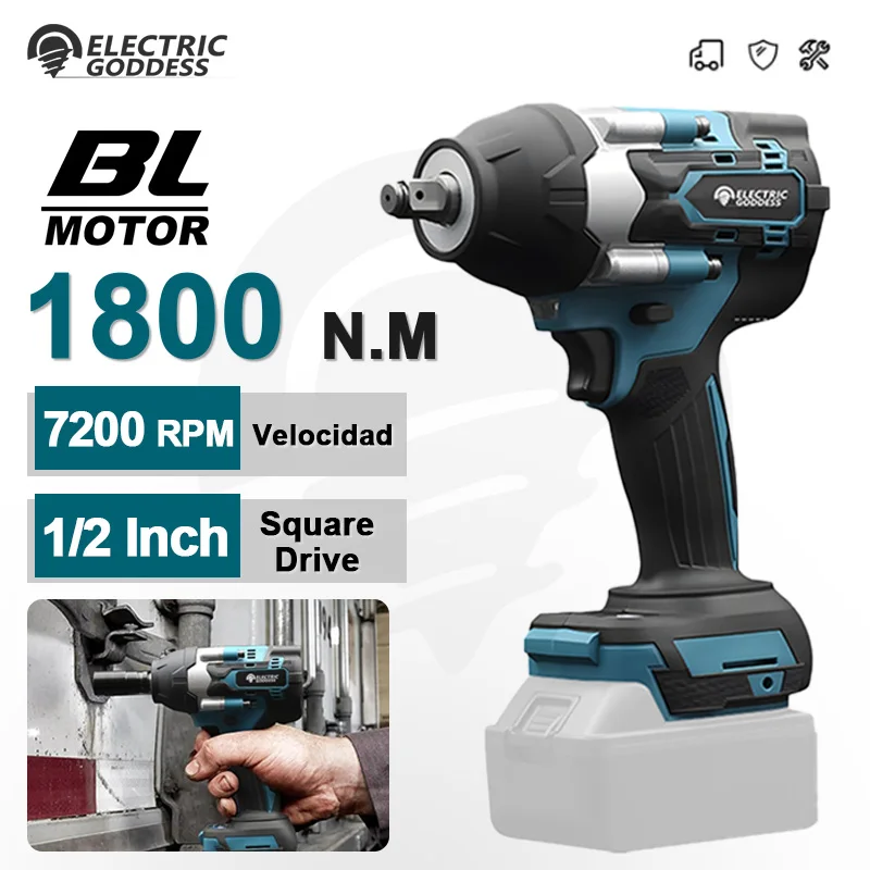 1800N.M Torque Brushless Electric Impact Wrench 1/2 inch Cordless Wrench Screwdriver Power Tool For Makita 18V Battery Pin