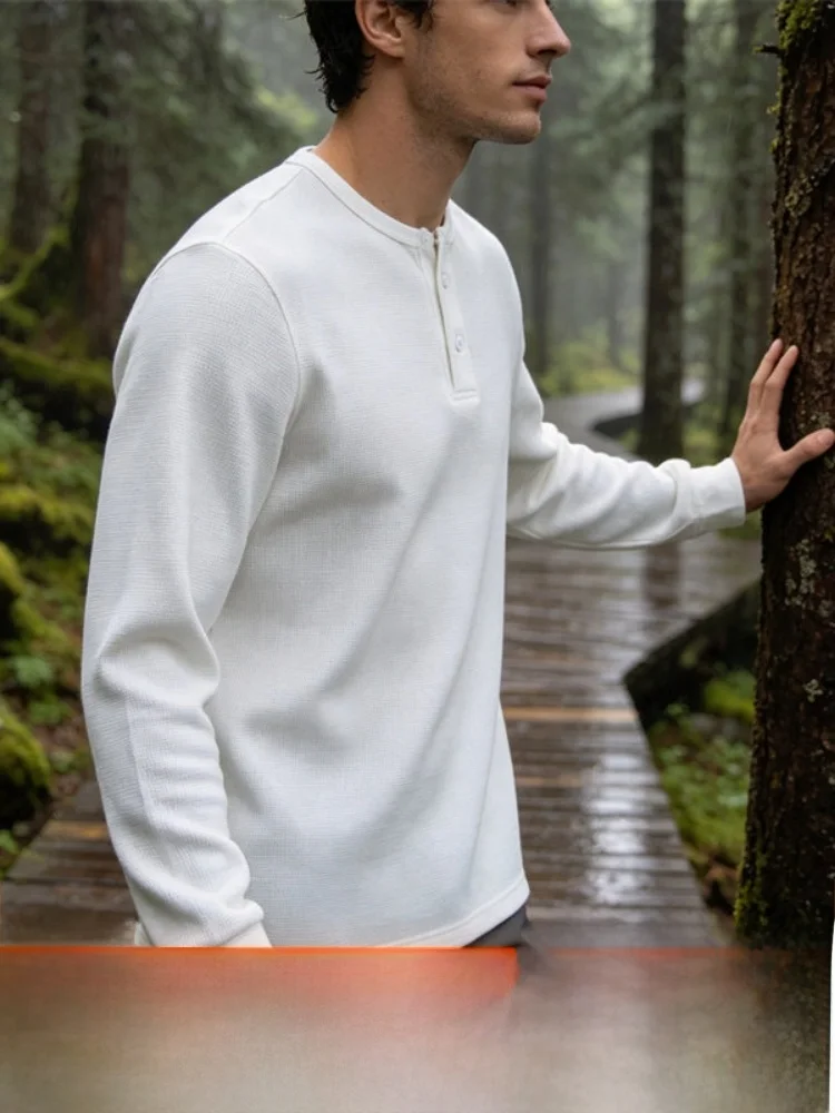 Men's Commute Basic Shirt Texture Sensation Wafer Grid Three Dimensional Breathable Comfortable Long Sleeve T-Shirt