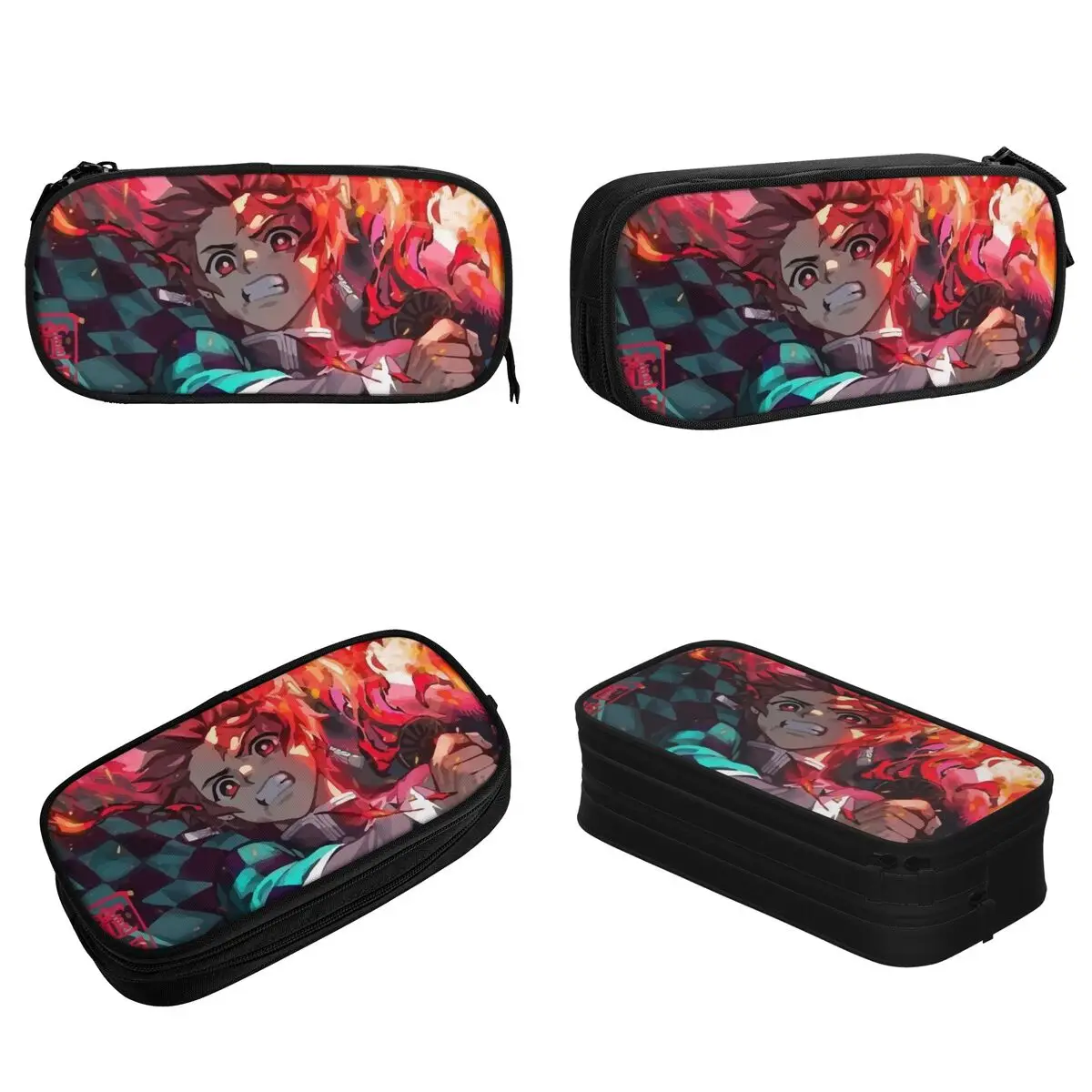 Imagem -02 - Demon Slayer Tanjiro Fire Breathing Pencil Cases para Crianças Cute Pen Storage Bags Bolsas de Caneta Grandes Presente de Papelaria para Escritório