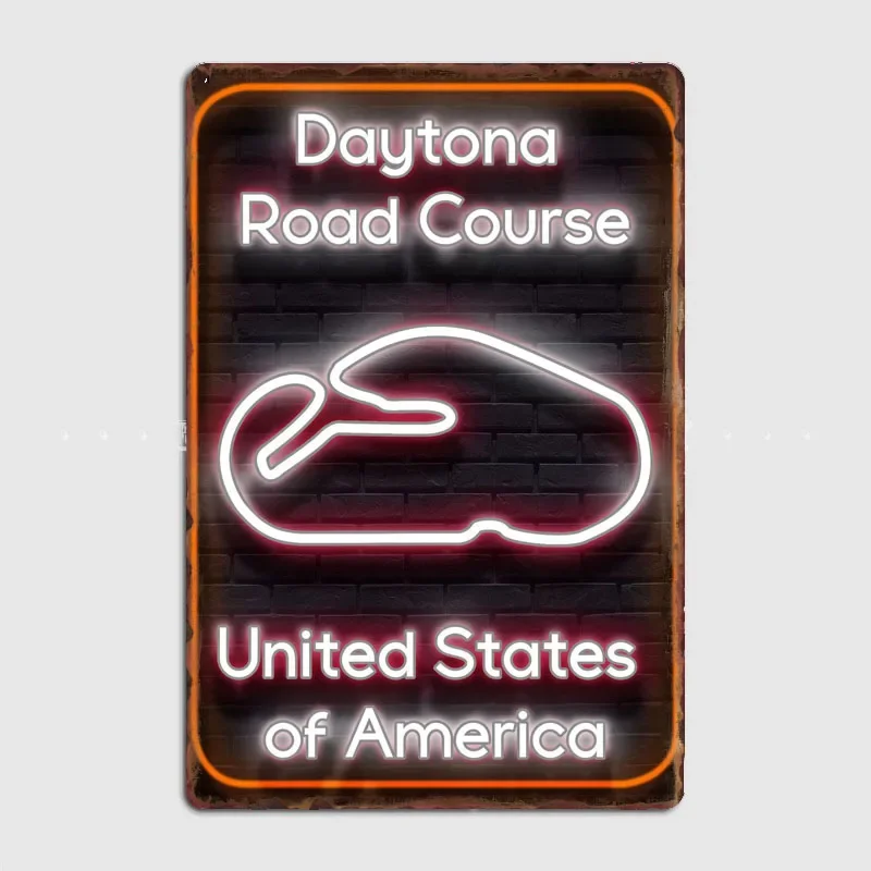 Daytona Road Course-pista de carreras de EE. UU., cartel de Metal Retro, decoración de pared personalizada para Club de garaje, decoración de habitación de estaño, decoración del hogar