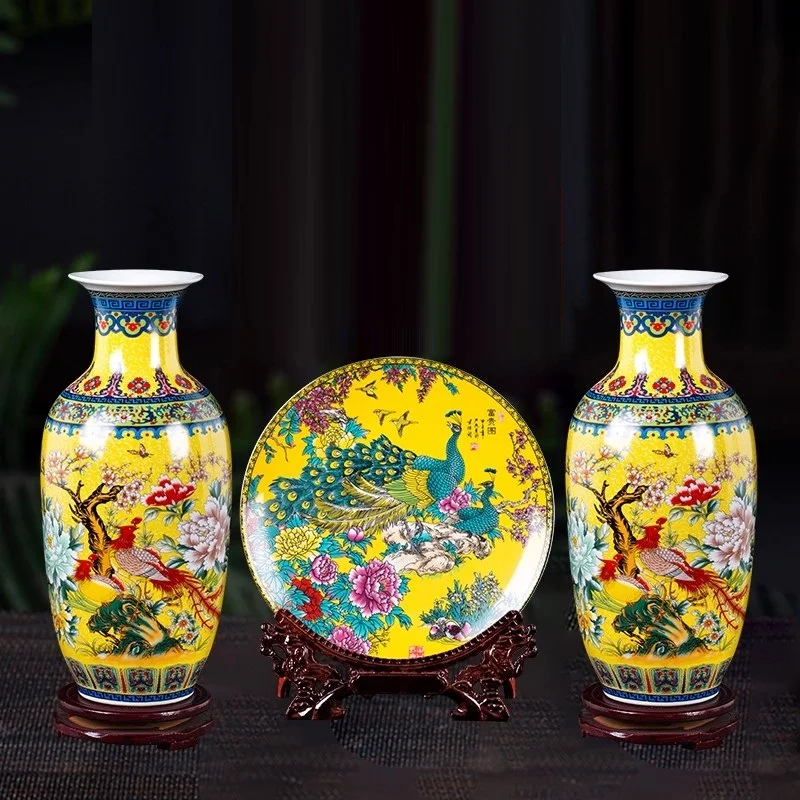 

Jingdezhen Porcelain Chinese Enamel Flower Vase Decorative Ornaments Antique Rack Flower Vase Housewarming Gift