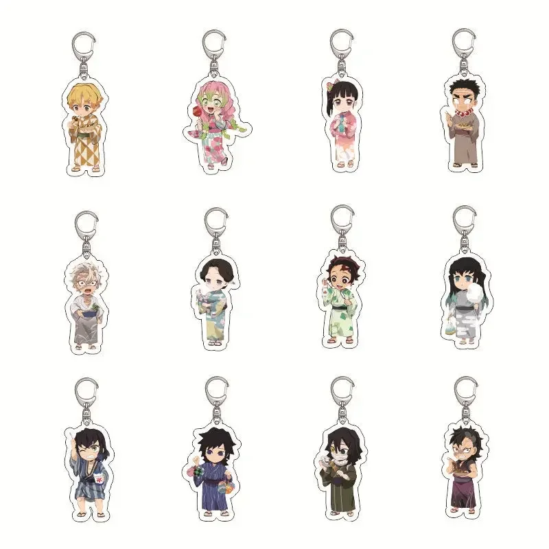 Demon Slayer Kibutsuji Muzan Tokitou Muichirou Kanroji Mitsuri Keychains Acrylic Pendant Car Key Chain Fans Gift Anime Jewelry