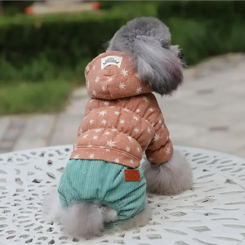 

1Pcs Corduroy Fleece Overalls for Dogs, Teddy, Warm Winter Dog Clothes, Star, XS, S, M kawaii clothes designer dog clothes