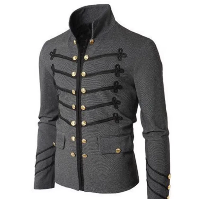 Retro embroidered double breasted standing collar slim fitting men's jacket cardigan stage performance suit