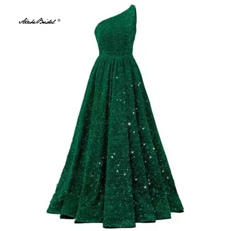 

Женское торжественное платье на одно плечо с блестками Вечерние платья Длинное элегантное платье трапециевидной формы для особых случаев с карманами