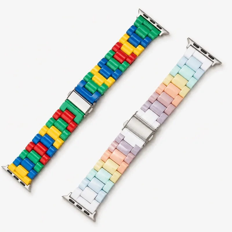2pcs Rainbow Building Blocks Strap for Apple Watch 10 9 8 7 6 5 4 SE Colorful Band for iWatch 42mm 46 41 45 40 44 38 Ultra2 49mm