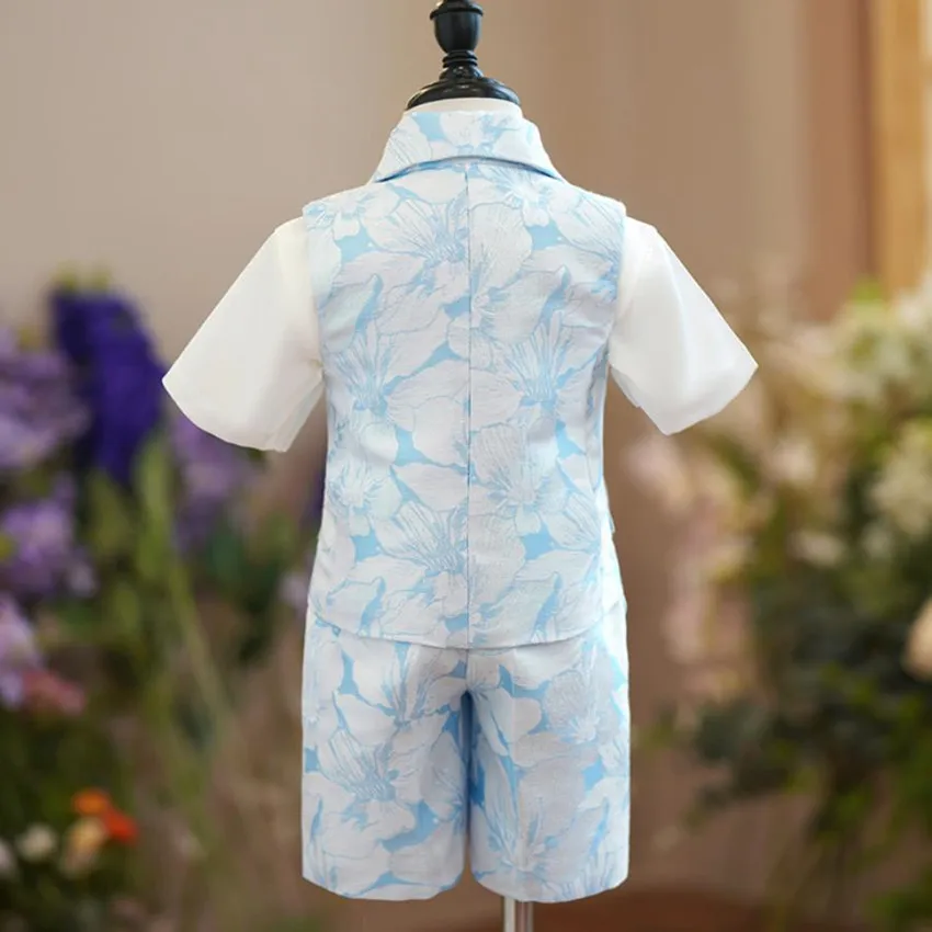 5PCS Children\'s Formal Vest Suit Wedding Birthday Baptism Party Gown Kids Piano Performance Costume Boys Waistcoat Sets A2310