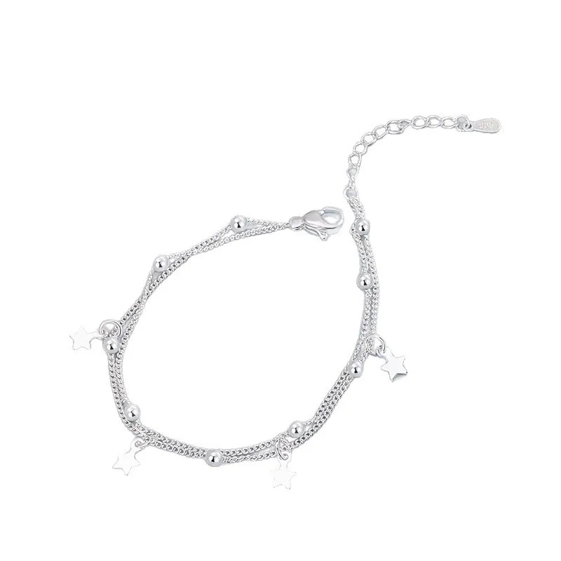 925 Sterling Silver Double-layer Star Charm Bracelet For Woman Man Luxury Wedding Engagement Fashion Charm Party Jewelry