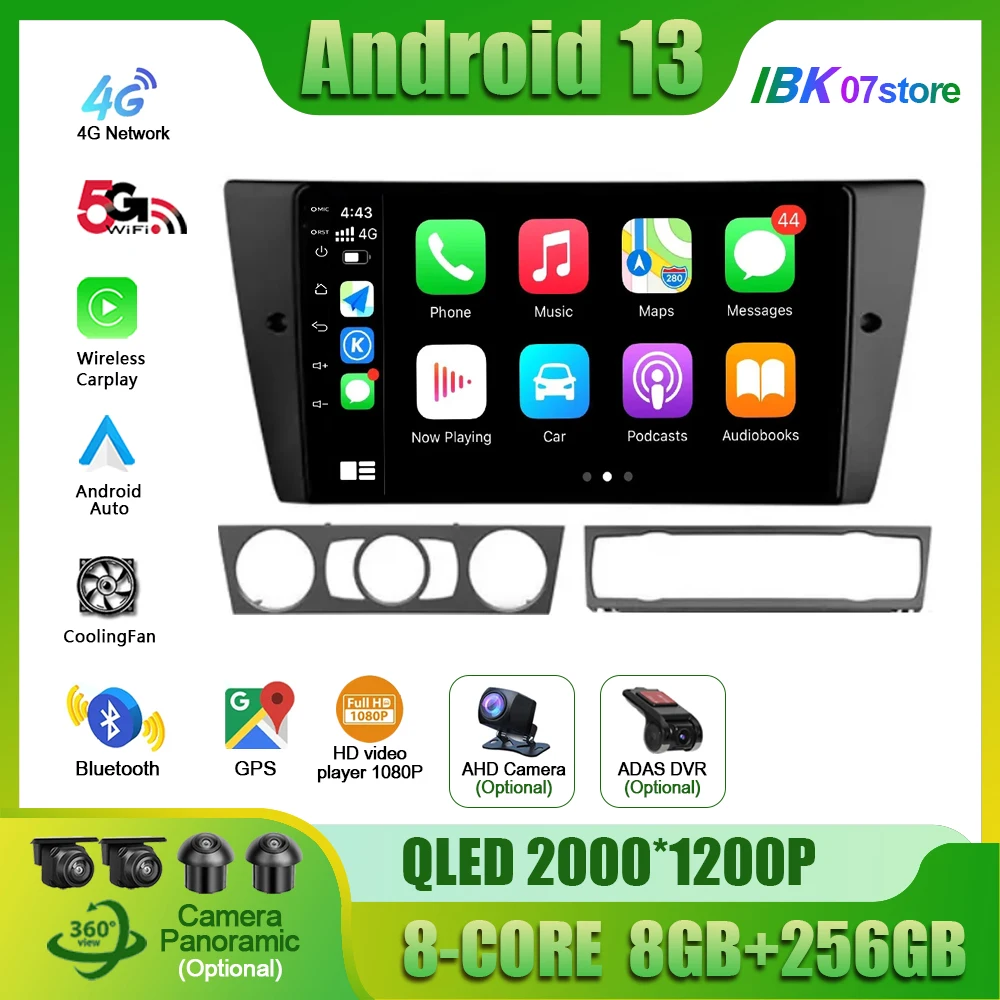 Reproductor Multimedia con pantalla táctil para coche, Radio Estéreo inalámbrica con Android, Apple Carplay, para BMW Serie 3, E90, E91E92, E93, años 2005 a 2013