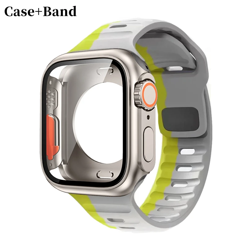 Silicone strap+case For Apple Watch Case 44mm 45mm 41mm 40mm Screen protectores Change to Ultra For iWatch Series 8 7 SE 6 5 3