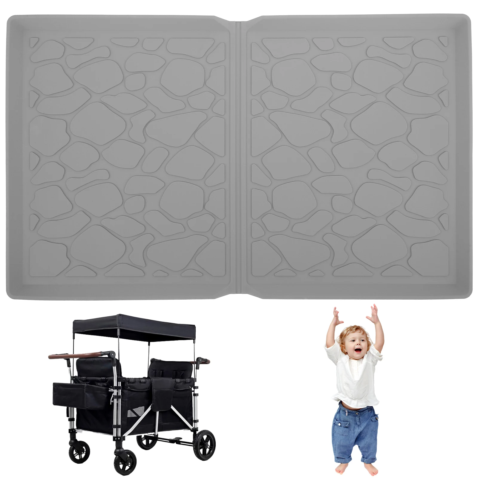 All Weather Mat for Wonderfold Wagon W4/ W2 Models 33.5 × 20.5 × 0.9 Inch Stroller Wagon Mat Waterproof Silicone Stroller Wagon