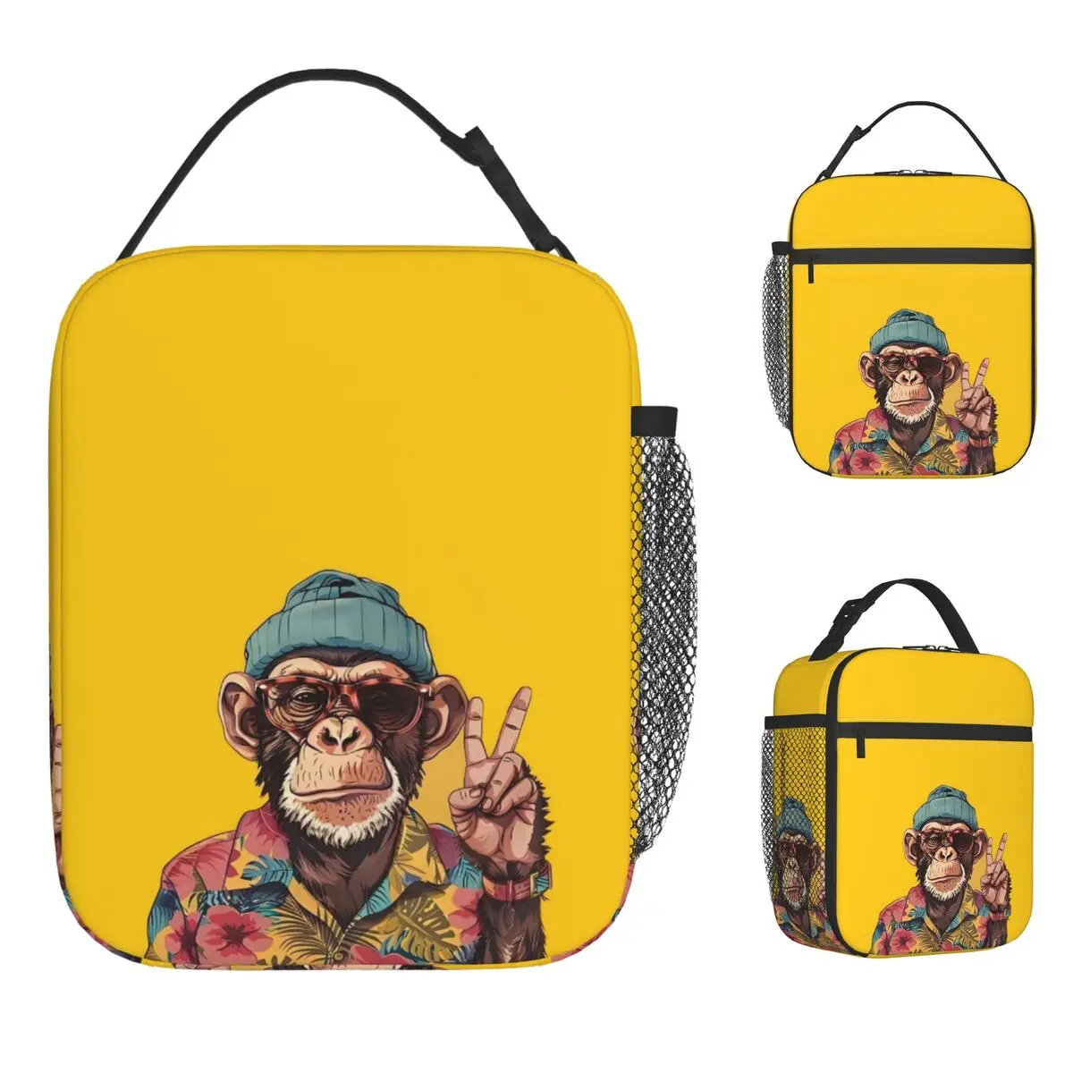 الفن الغوريلا حقيبة الغداء متعة الغداء مربع للجنسين مكتب المحمولة سستة حقيبة للحفاظ على البرودة أكسفورد طباعة الحرارية حمل حقائب اليد