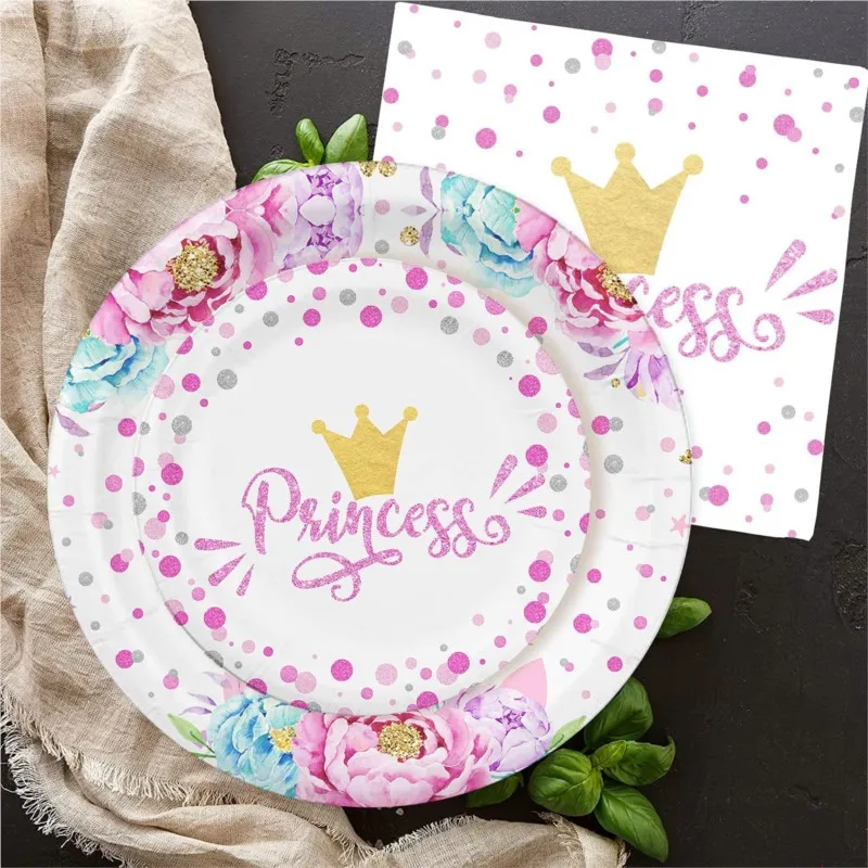 The New Pink Princess Castle Theme Girls Birthday Party Supplies Paper Cups Paper Towel Tableware Suit To Decorate Adornment