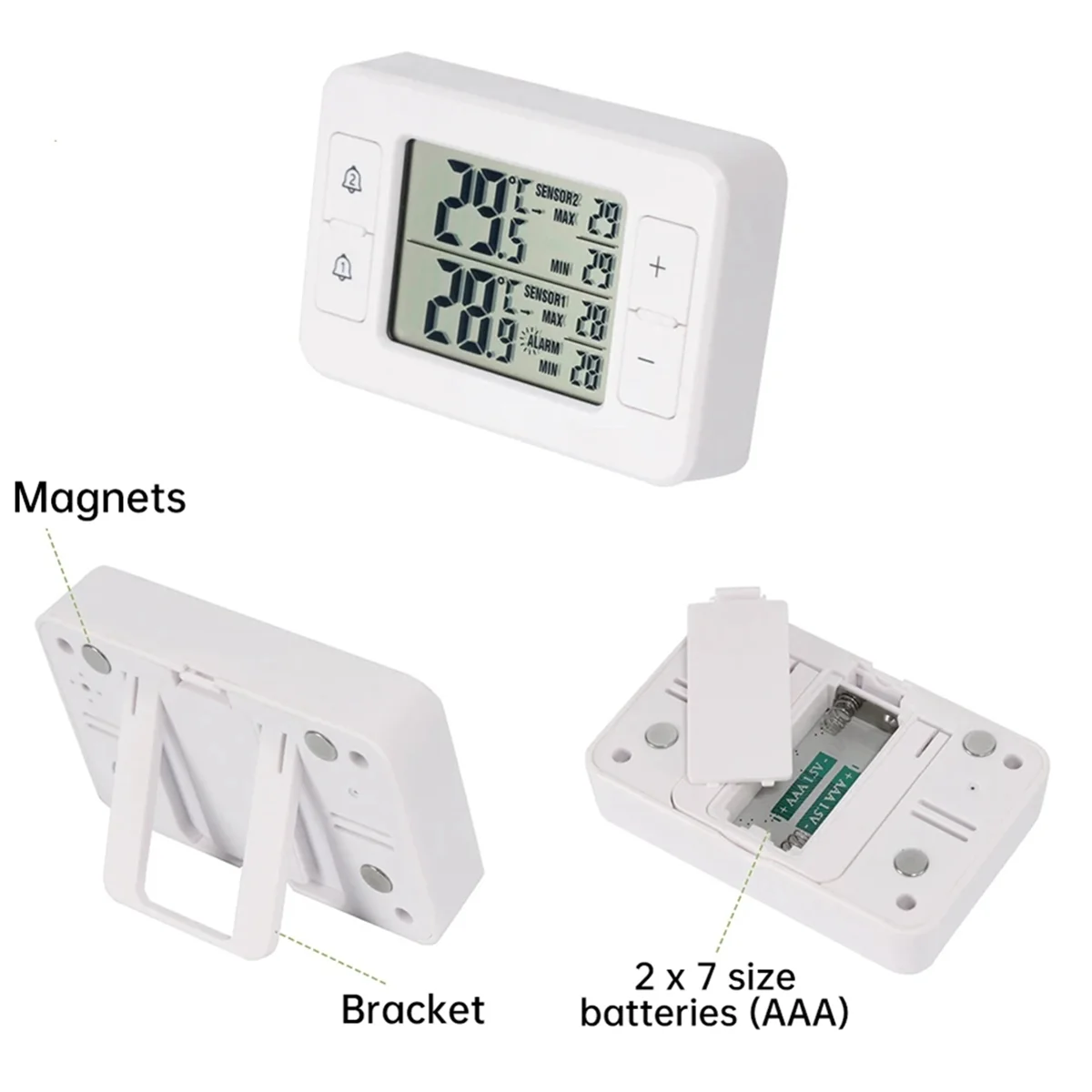 Termometer transmisi nirkabel LCD Digital, Alarm kulkas, Sensor suhu elektronik dalam dan luar ruangan