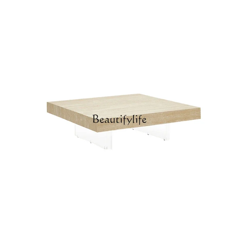 

FG52Wabi Sand wind travertine suspended rock slab coffee table acrylic household small apartment