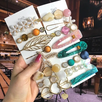 Pearl Crystal Acrylic Hair Clips Set for Women Retro Geometric Barrettes Hairpin Girl…