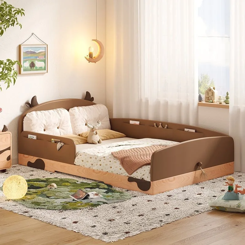 Island floor bed, solid wood bed, modern minimalist bed with guardrail