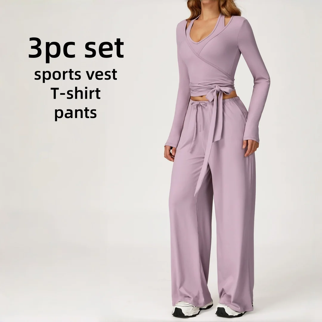 

Long Sleeves Yoga Set High Waist Peach Hip Backless Quick-Dry Sports Vest Tracksuit Casual Running Workout Clothes Gym Pant