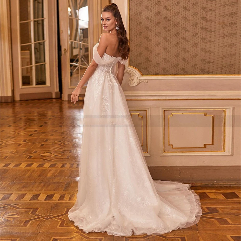 Beautiful A-Line Elegant Wedding Dresses Sexy Backless Mermaid Exquisite Lace Appliques Off Shoulder Romantic Bride Gown 2023