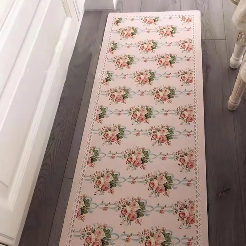 Pink Rose Print Carpet Single Yoga Mat Bedroom Living Room Decorative Small Rugs Bathroom Non-slip Floor Mats French Print Rug