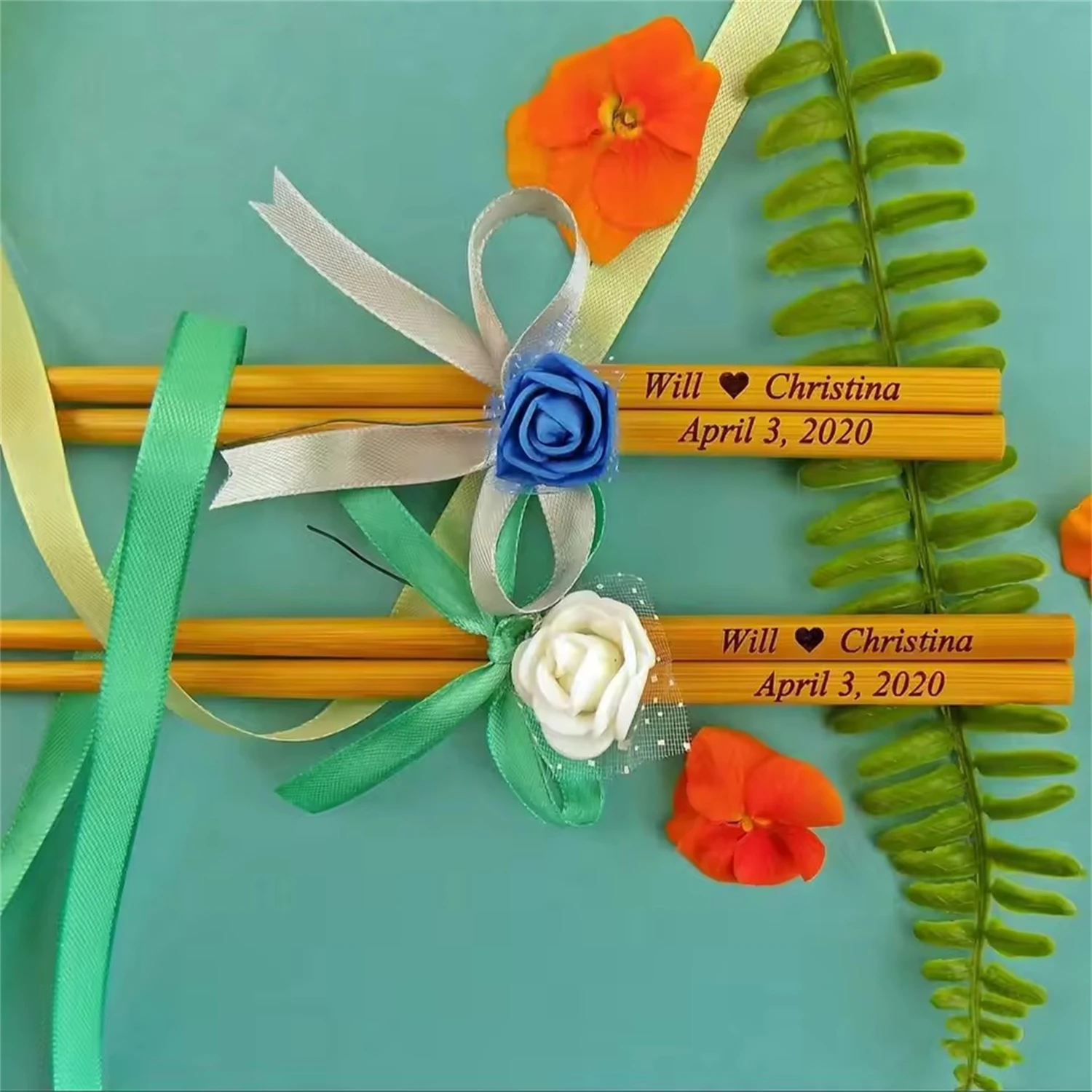 

100pr Exclusive Chopsticks with Lace+Flowers, Wedding Favor Chopsticks, Chopsticks, Personalized Wedding Gift, Shower Gift, Favo