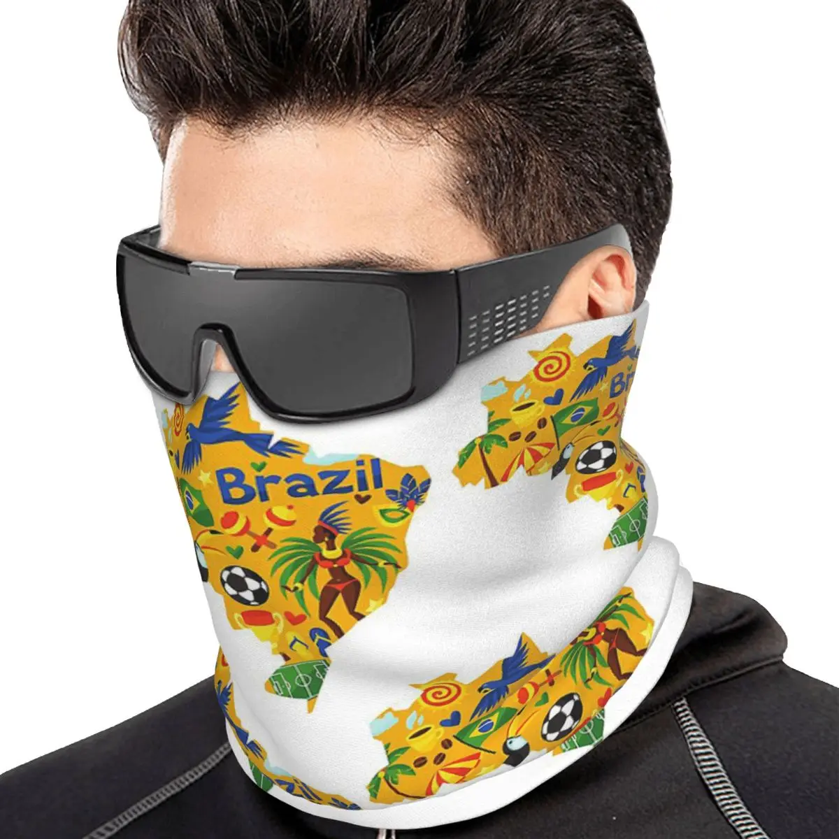 Brazil Abstract Map Multifunctional Elastic Neck Gaiter Dust Proof Face Cover Bandana Unisex for Motorcycle Hiking Fishing