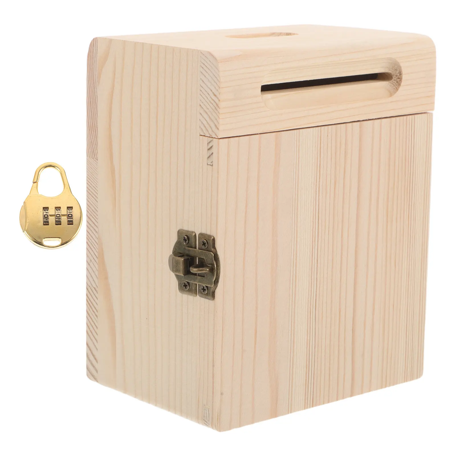 

Wooden Money Saving Box Handcrafted Solid Wood Rectangle Coin Piggy Bank Password Lock Secure Cash Storage Home Decor