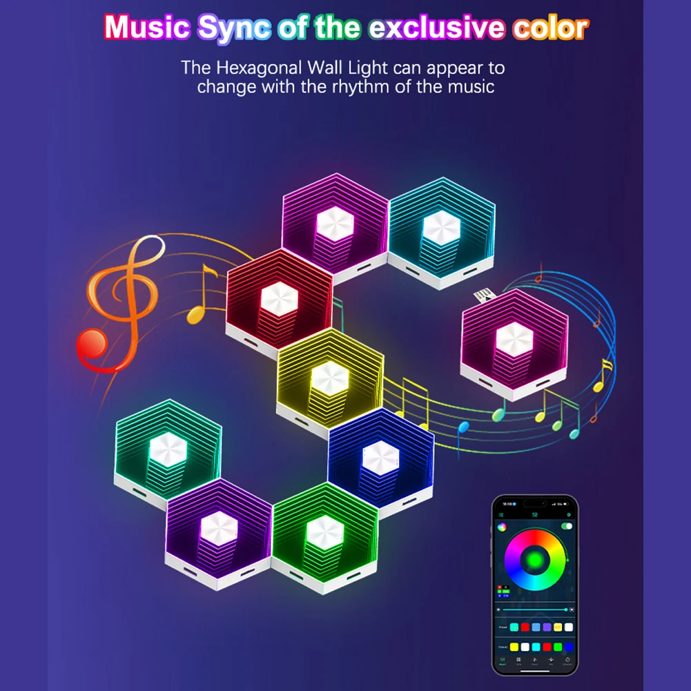 Versatile Control RGB Hexagon Lights  Modular Panels Interactive Music 16M Colors Control Photography For-Lighting Fixtures Part