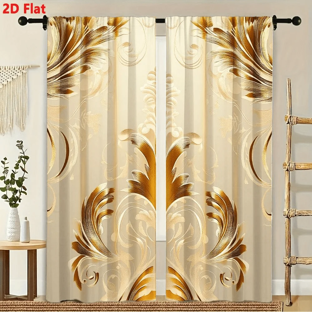 

2Pcs Curtains Gold Baroque With Abstract Geometry Window Drapes for Bedroom Room Decor Decoration Window Treatment.