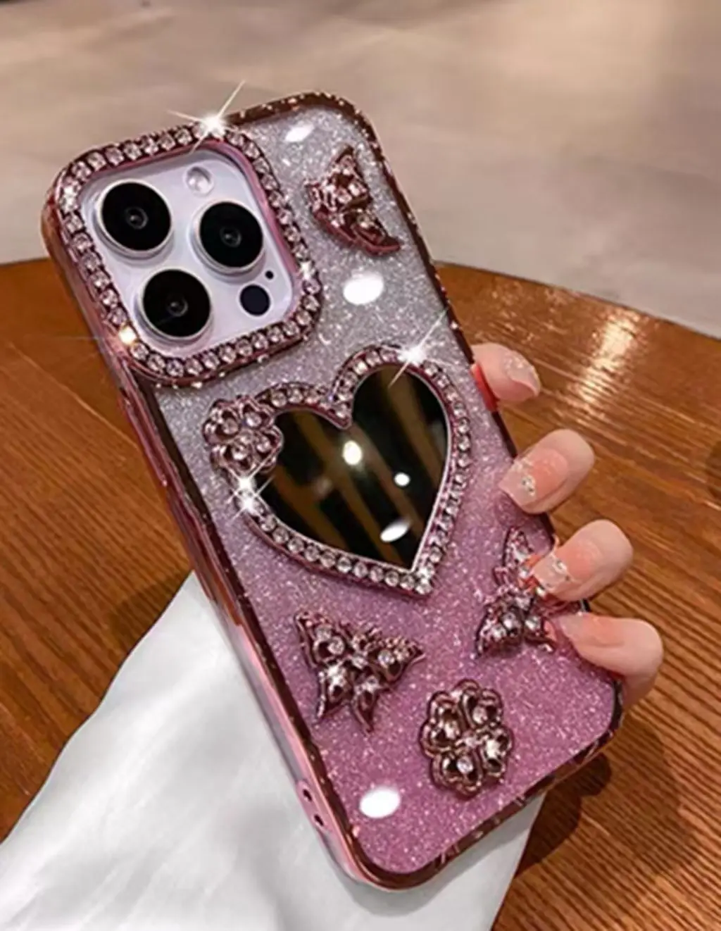 Luxury Electroplate  Butterfly Diamond mirror Phone Case For IPhone 16 15 14 13  Pro Max Transparent Glitter Back Cover