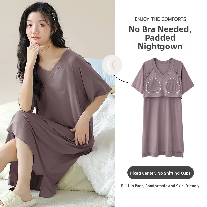 Ice Silk Modal Spwear Women's Summer ort Sve Midi Dr Home Comfortable Breathable  Color Sp Dr