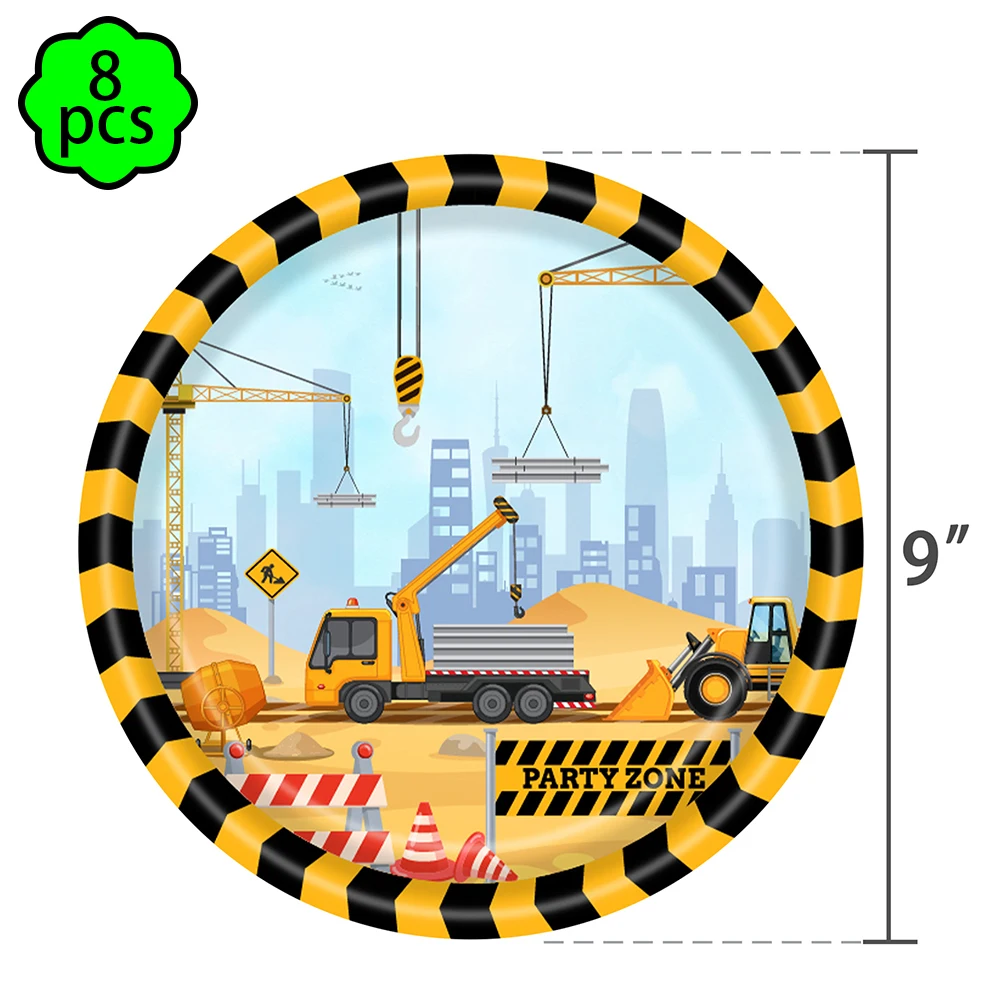 Construction vehicle party plate cup napkin tablecloths excavators toys boys architecture themed birthday party decoration gifts