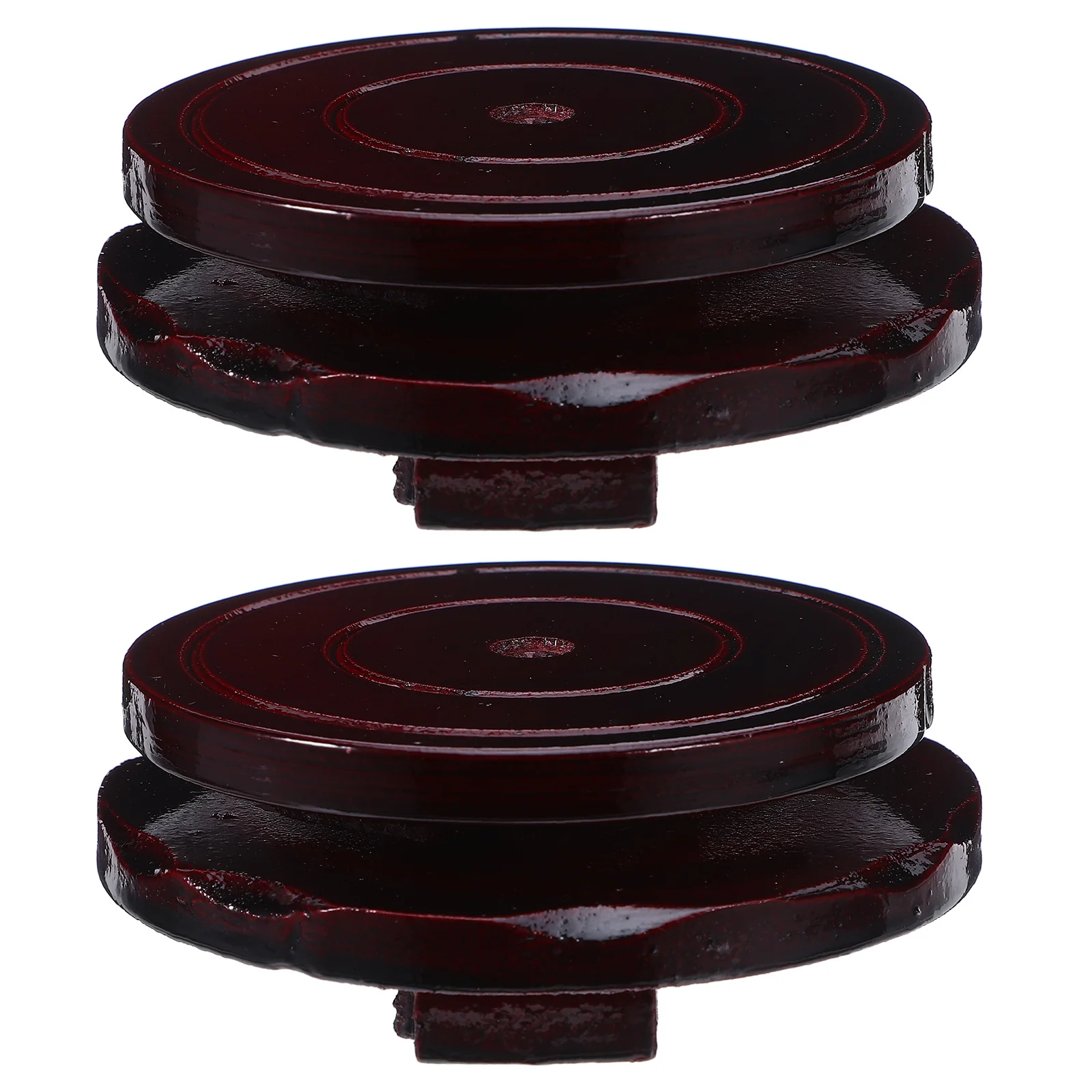 

2pcs Rotating Display Stand 8Cm Round Wood Riser Brown For Vase Bowl Teapot Crystal Decorative Base Tabletop Pedestal Wood