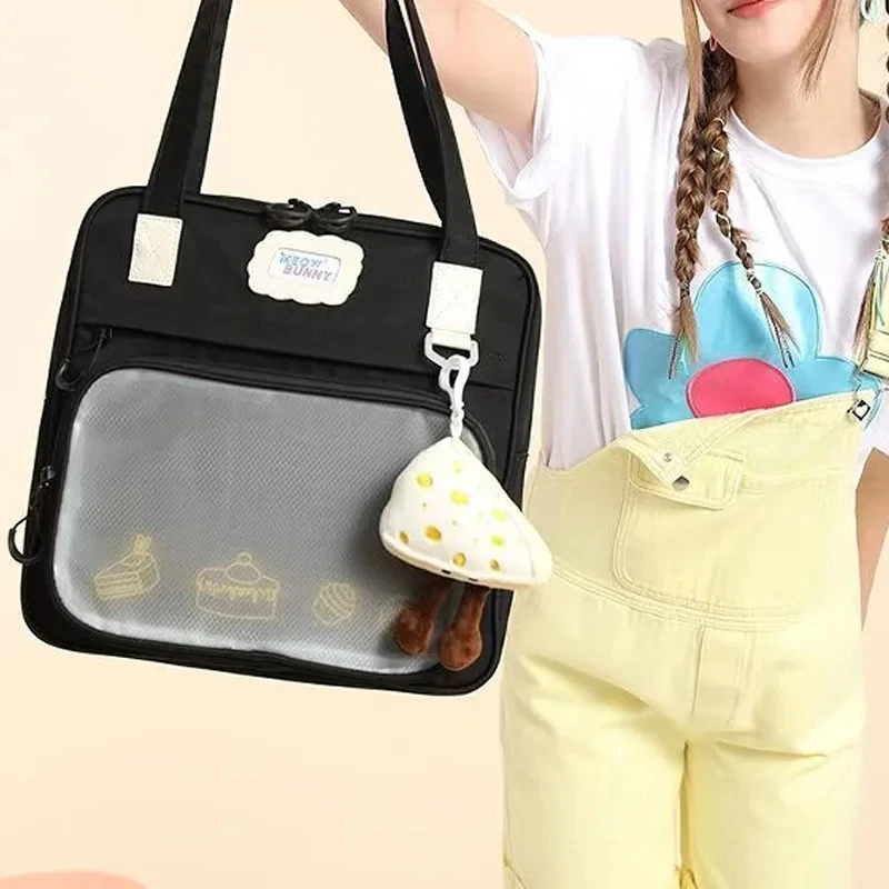 Japanese Sweet Preppy Student Shoulder Bag Y2k Simple Fashion Large Capacity Transparent Itabag Anime Handbag Trendy Ita Bag