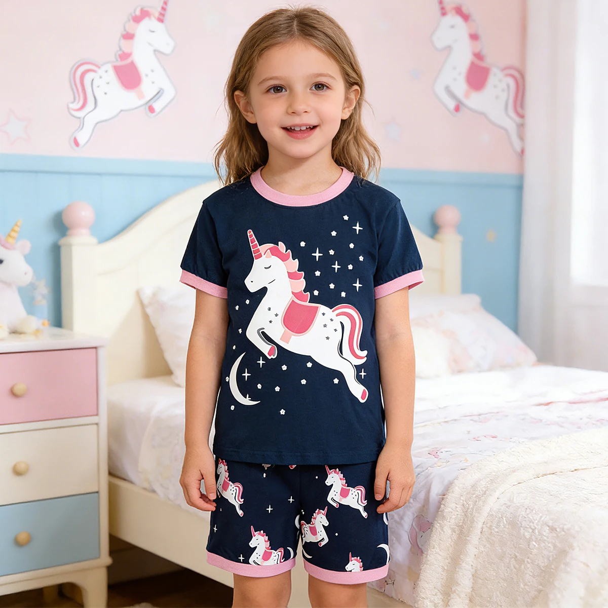 Mädchen Pyjamas Sets Kinder Einhorn Pyjamas Kleinkind Sommer Nachtwäsche Cartoon Geburtstag Geschenk Nachtwäsche Kleidung 2-10 Jahre – Detail 4
