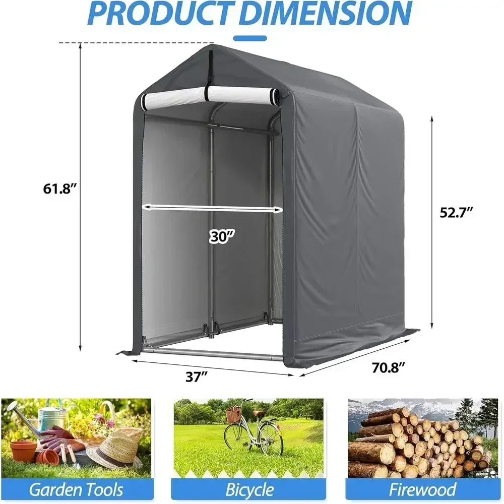 Heavy-Duty 6x3ft Portable Outdoor Storage Shed with Roll-Up Door for Bikes, Mowers, and Garden Tools