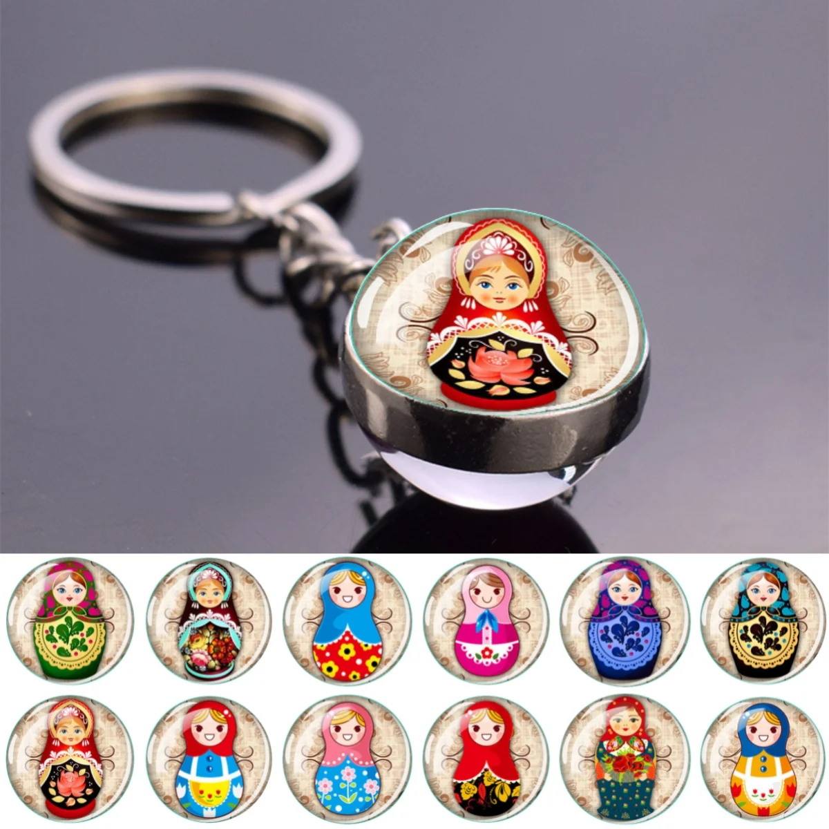 

Russian Doll Keychain Matryoshka Doll Ball Charm Pendant Double Sided Handmade Keyring Gift Dropshipping