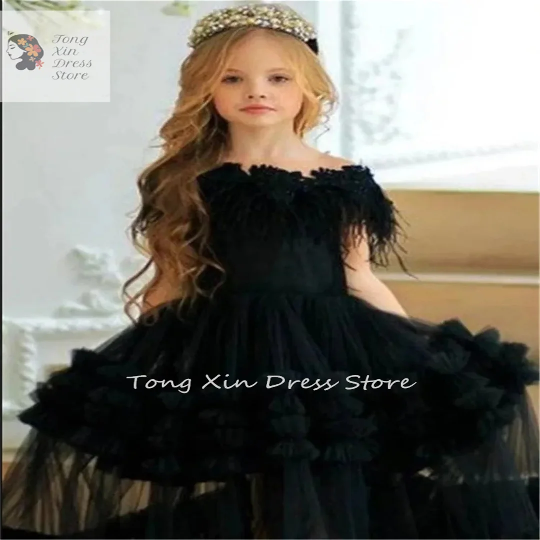 

Elegant tulle print shoulder-length delicacy Princess Flower Girl Dresses Wedding Party Ball Beauty First Communion Gowns
