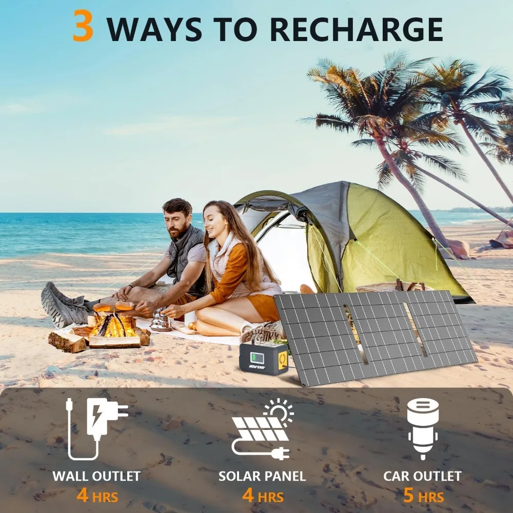 مولد طاقة شمسية محمول بقدرة 88 وات في الساعة مع بطارية ليثيوم، ومخرج تيار متردد 110 فولت، وطاقة ذروة 150 وات، ومنافذ تيار مستمر/USB، وإضاءة LED