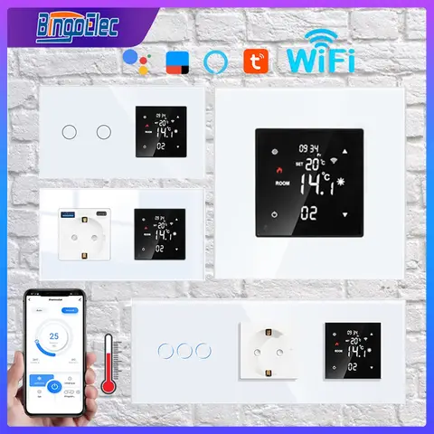 와이파이 스마트 온도조절기 LCD 터치 스크린 조명 스위치, 온도 조절기가 있는 벽 소켓, 물 전기 바닥 난방, 스마트 홈